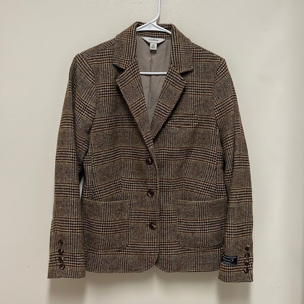 LL Bean Wool Silk Plaid Blazer